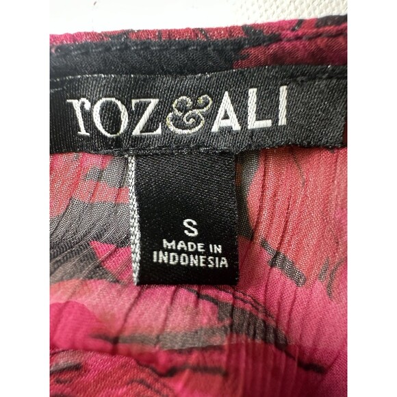 Roz & Ali Red Black Floral Whimsigoth Sheer Ruffles Long Sleeve Top Women SMALL - Picture 7 of 12